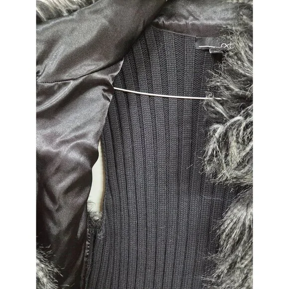 RXB Vest Black Faux Fur Sweater High Neck Long Tunic Style  Women's Medium - Picture 4 of 11